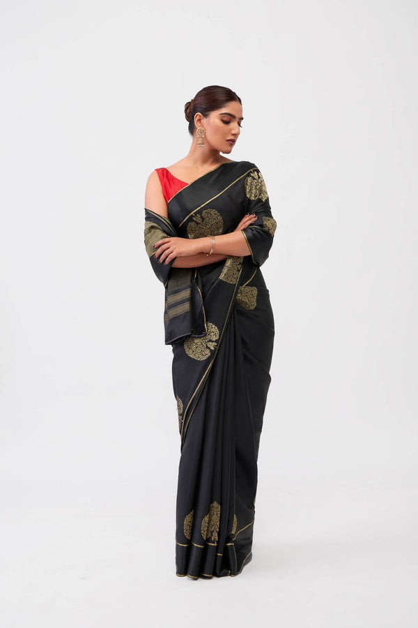 Black Crepe Silk Saree