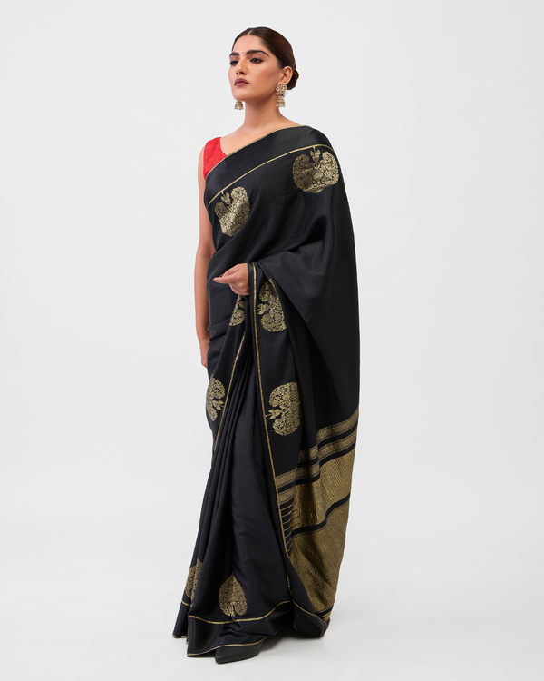 Black Crepe Silk Saree