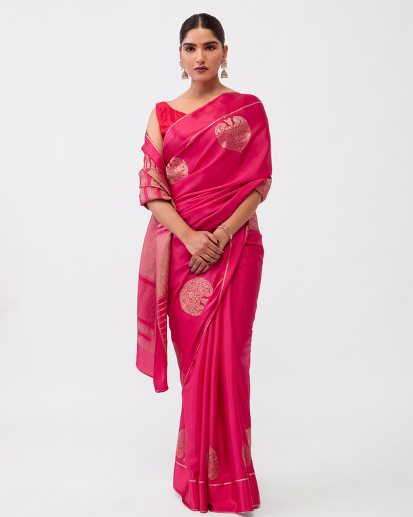 Pink Crepe Silk Saree