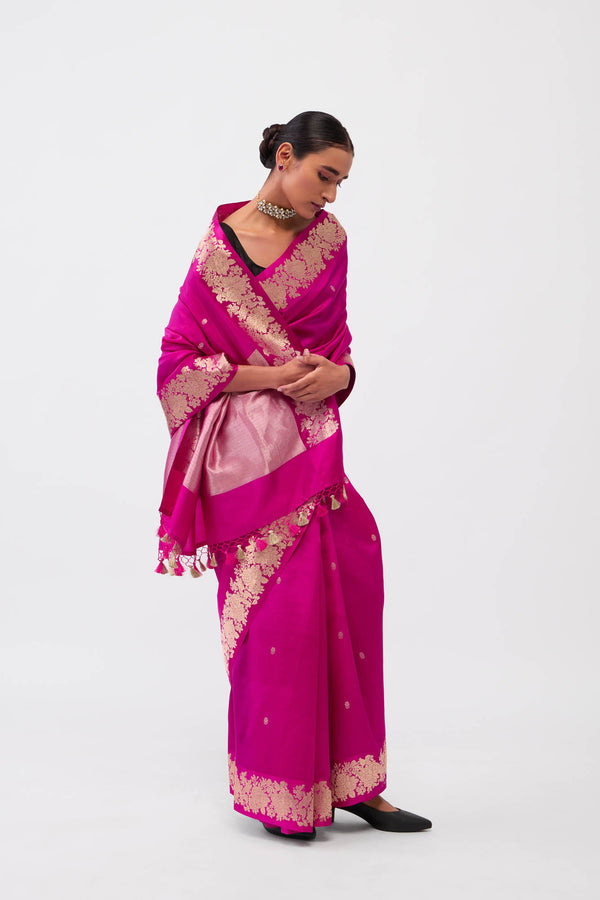 Pink Banarasi Satin Silk Saree