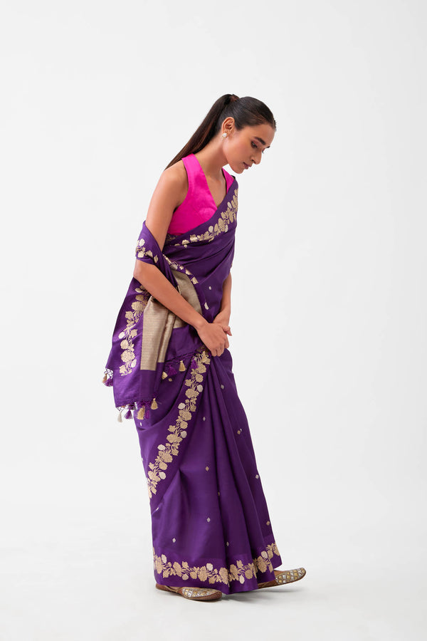 Violet Banarasi Satin Silk Saree