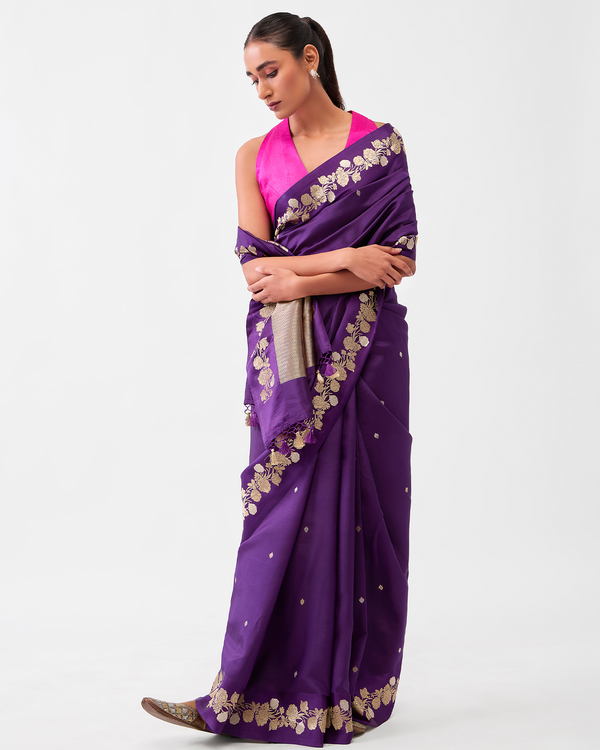Violet Banarasi Puna Silk Saree