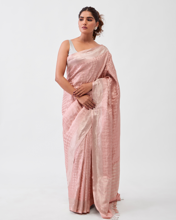 Peach Banarasi Satin Silk Saree