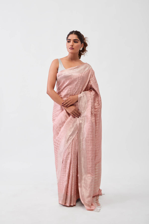 Peach Banarasi Satin Silk Saree