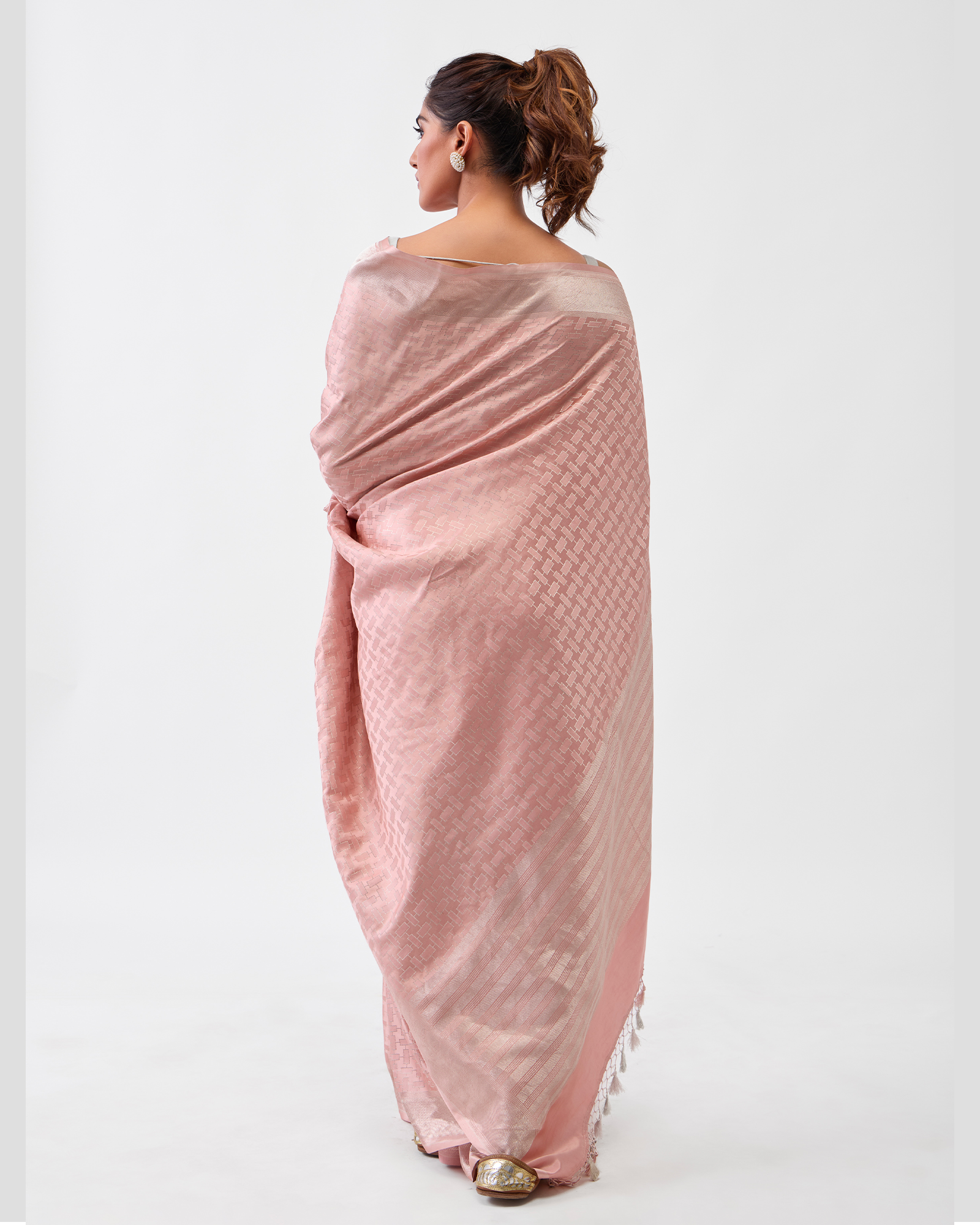 Peach Banarasi Poona Silk Saree