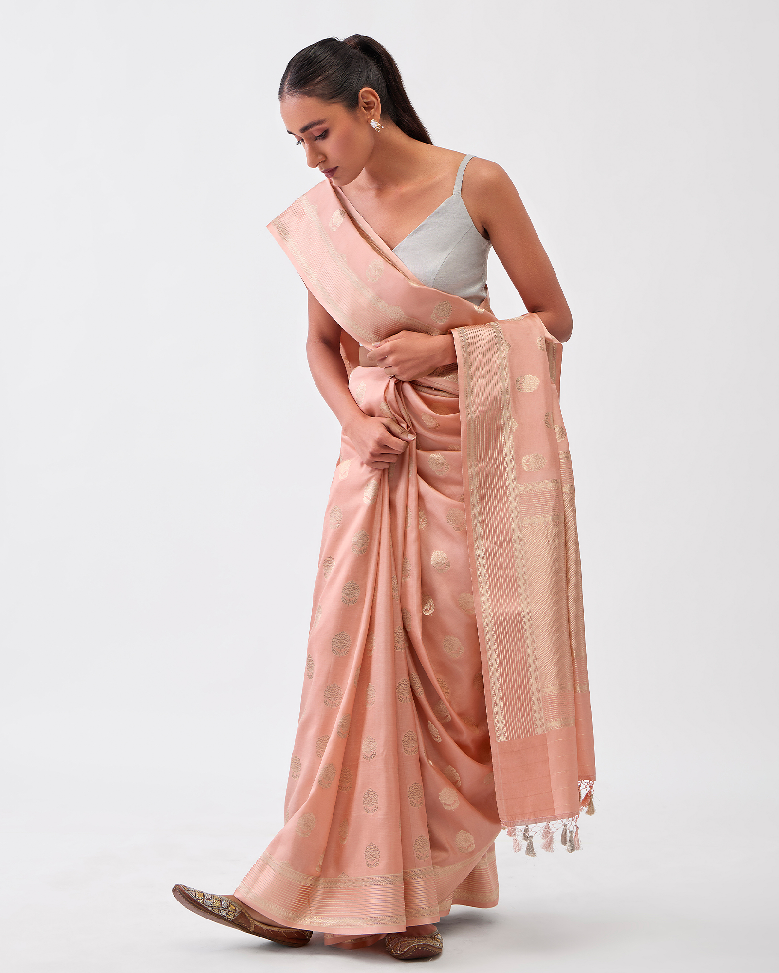 Peach Georgette Silk Saree