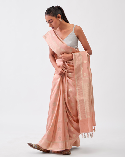 Peach Georgette Silk Saree