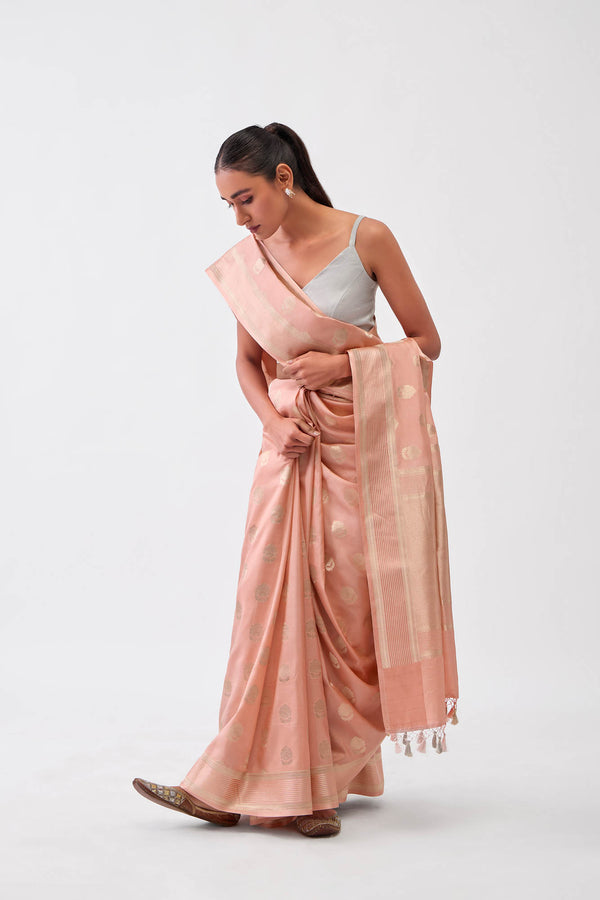 Peach Georgette Silk Saree
