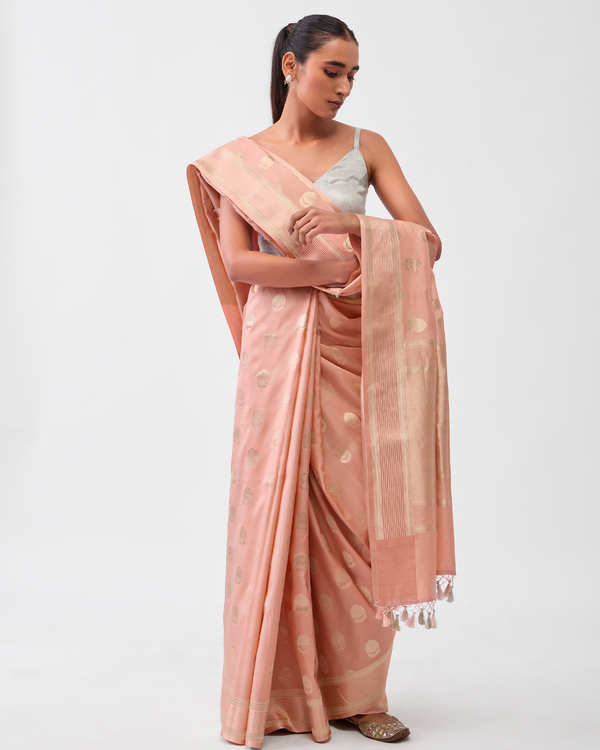 Peach Georgette Silk Saree