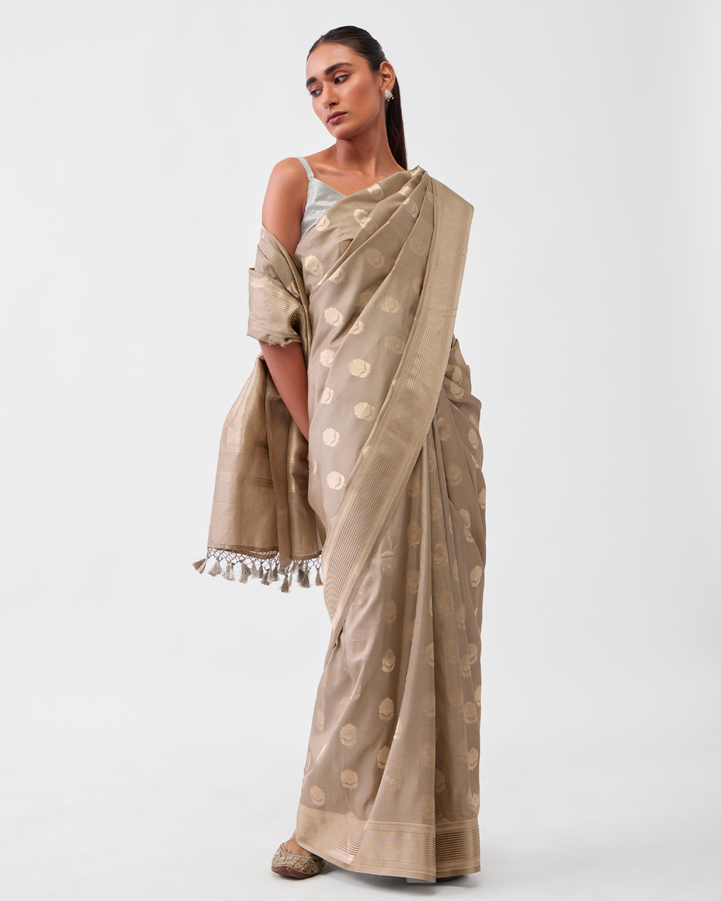 Grey Georgette Silk Saree