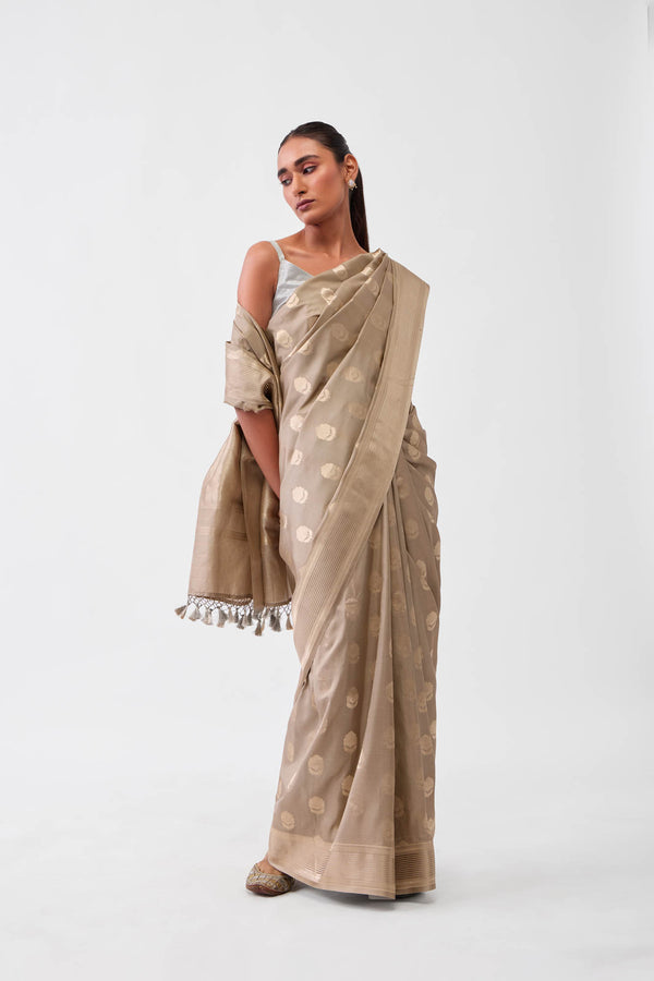 Grey Georgette Silk Saree