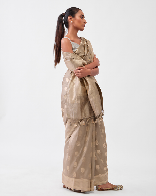 Grey Georgette Silk Saree