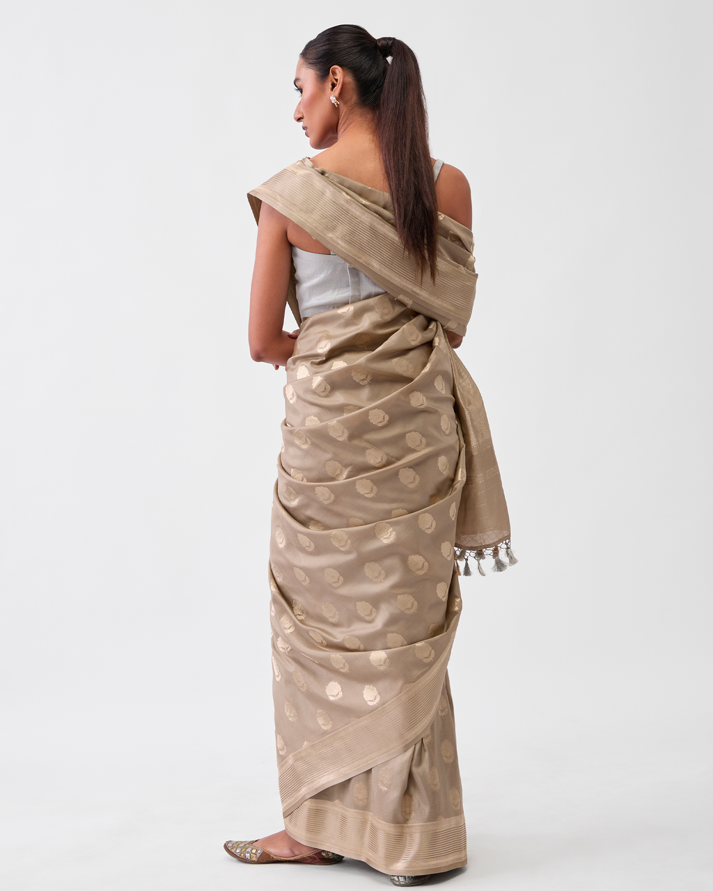 Grey Georgette Silk Saree