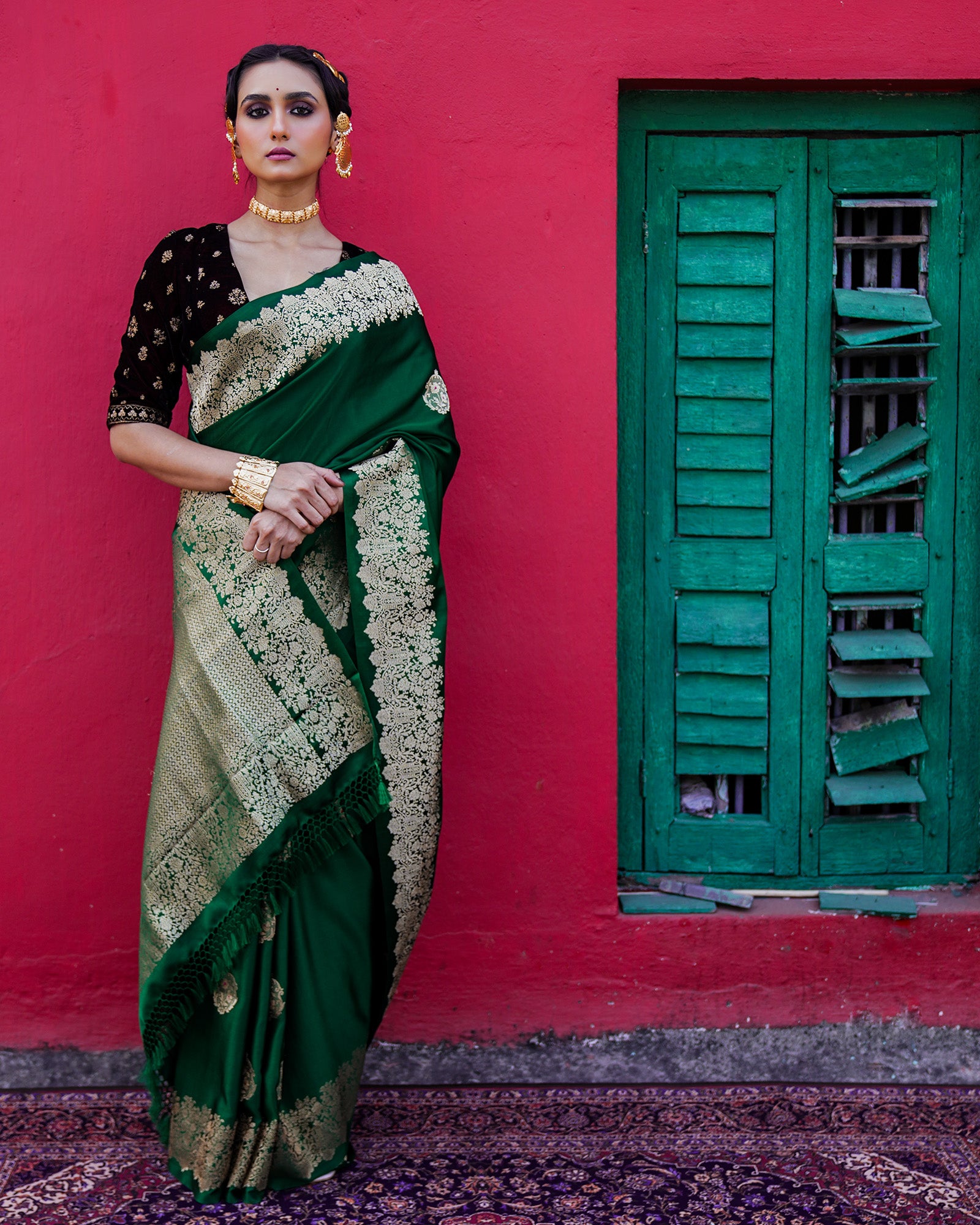 Green Banarasi Silk Satin Saree