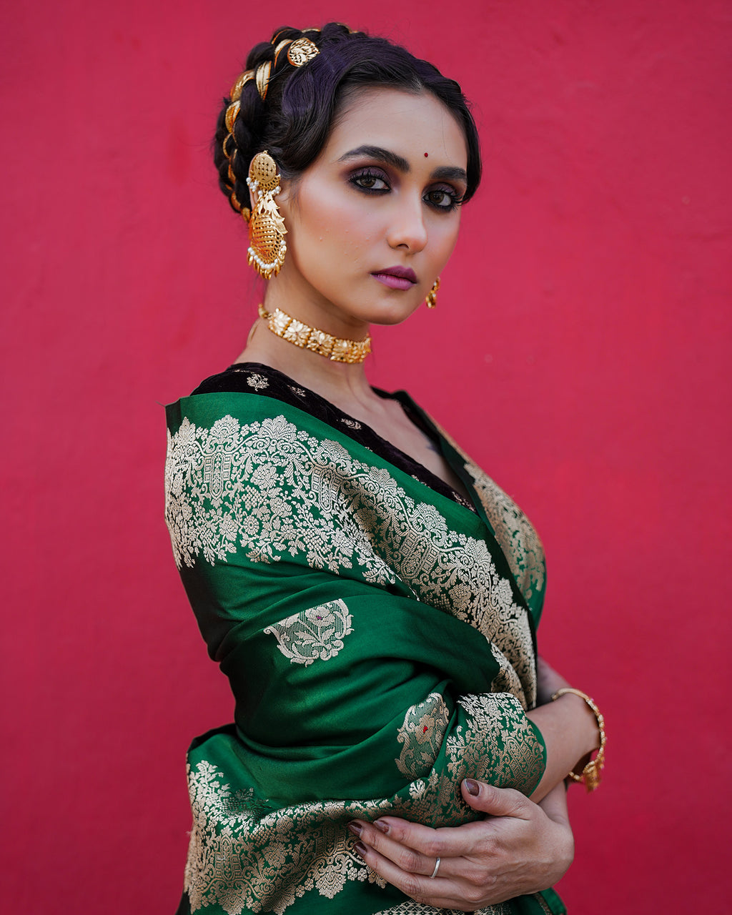 Green Banarasi Silk Satin Saree