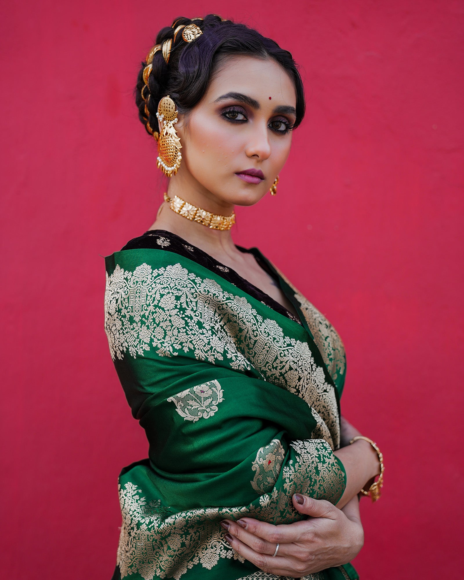 Green Banarasi Silk Satin Saree