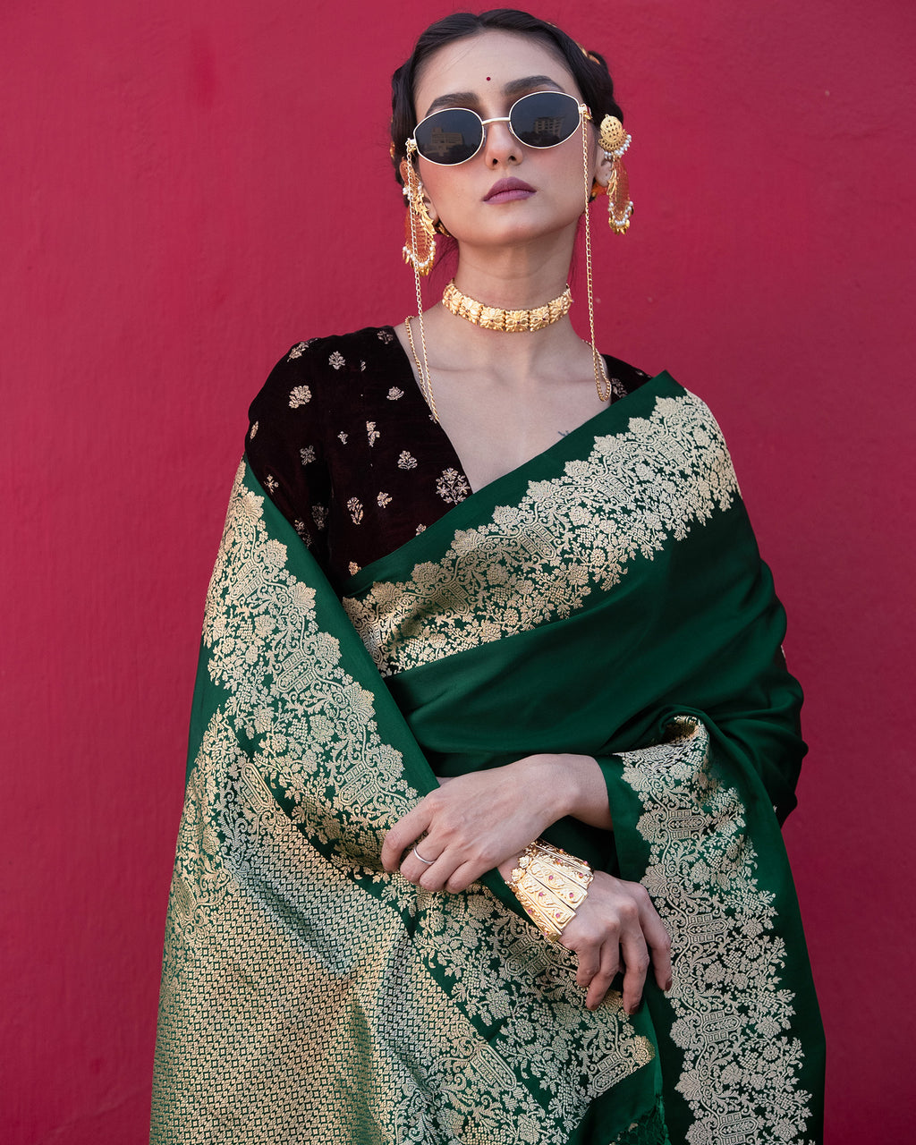 Green Banarasi Silk Satin Saree