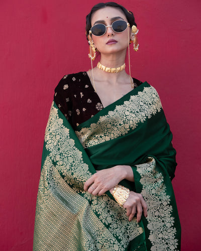 Green Banarasi Silk Satin Saree