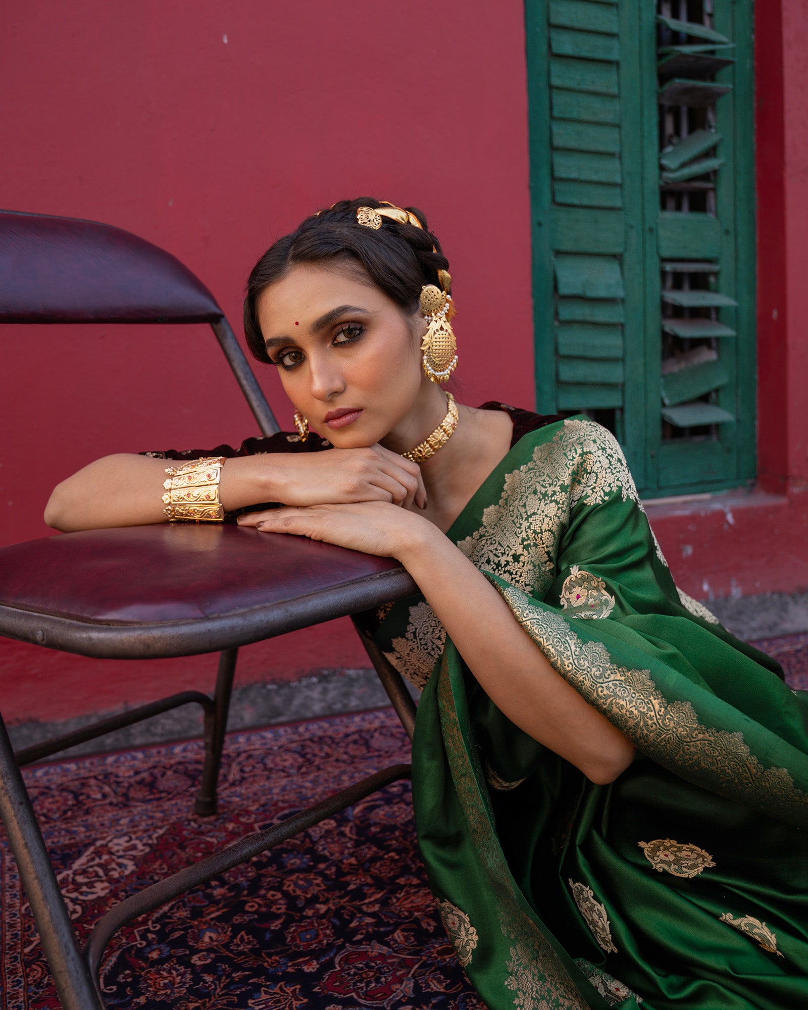 Green Banarasi Silk Satin Saree