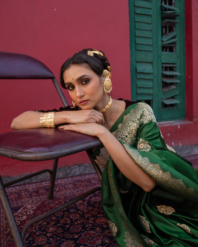 Green Banarasi Silk Satin Saree