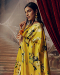 Yellow Satin Crepe Silk Saree