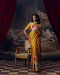 Orange Satin Crepe Silk Saree