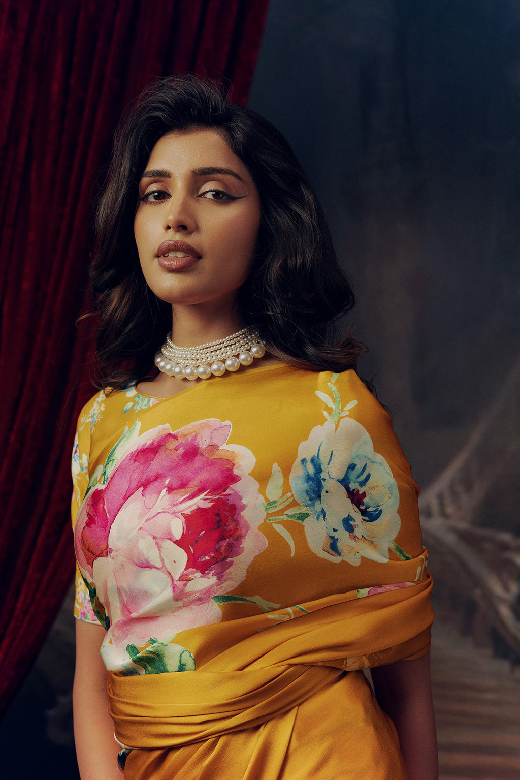 Orange Satin Crepe Silk Saree