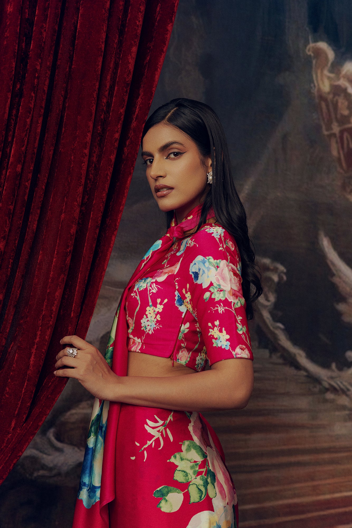 Pink Satin Crepe Silk Saree