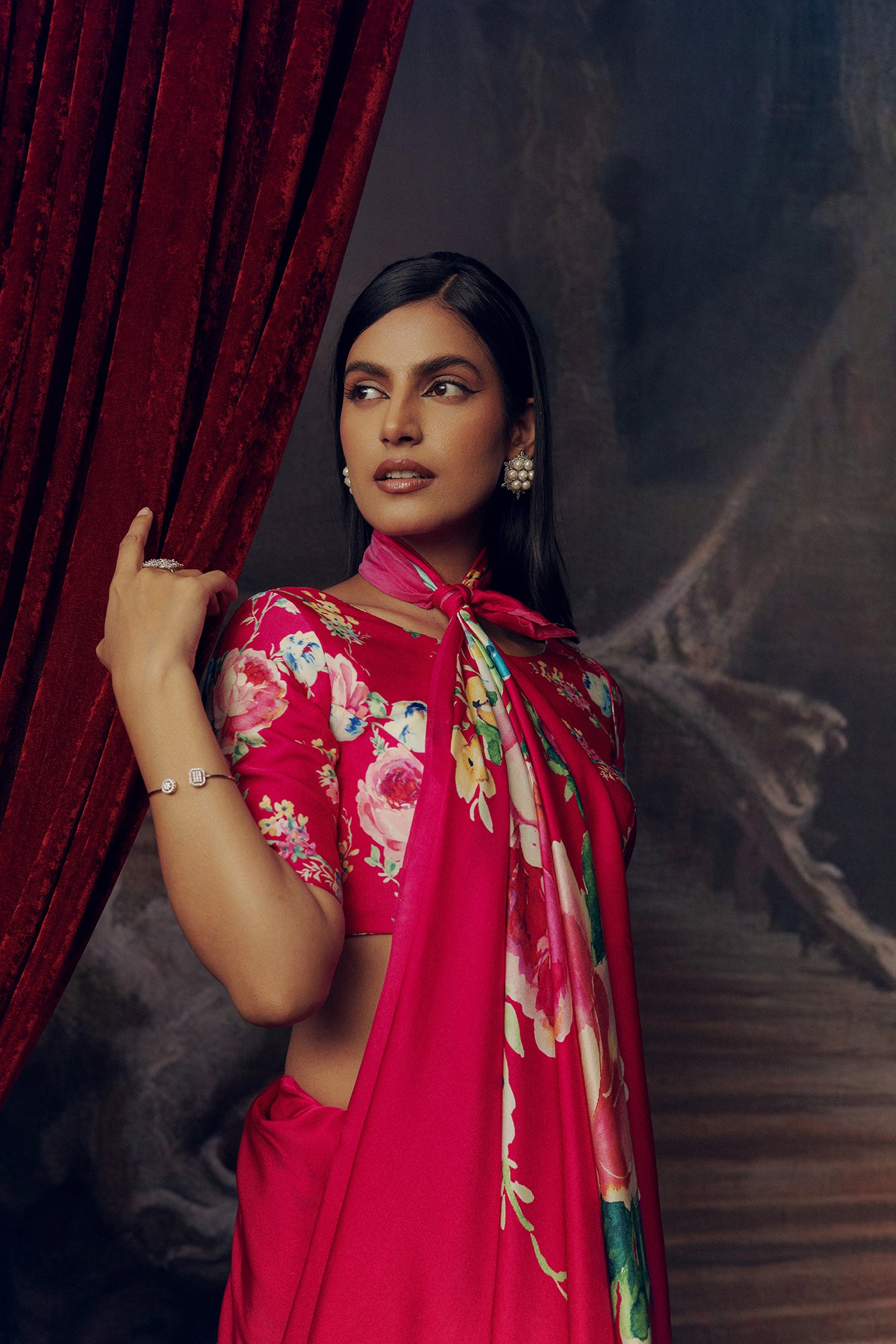 Pink Satin Crepe Silk Saree