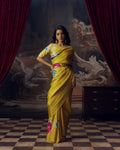 Yellow Satin Crepe Silk Saree