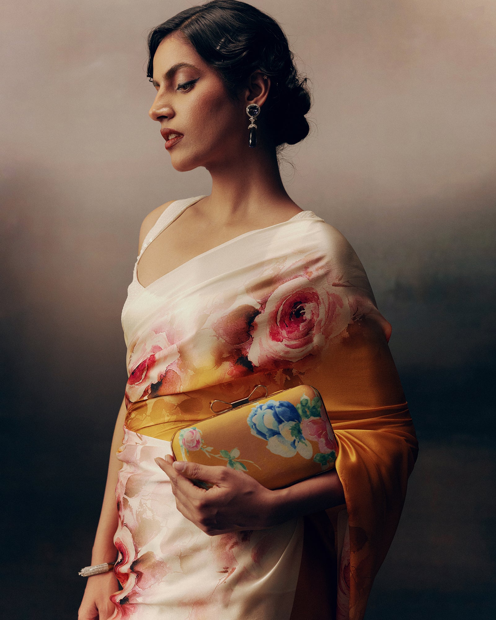 Orange Satin Crepe Saree