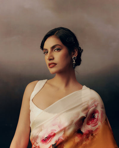 Orange and White Crepe Silk Saree