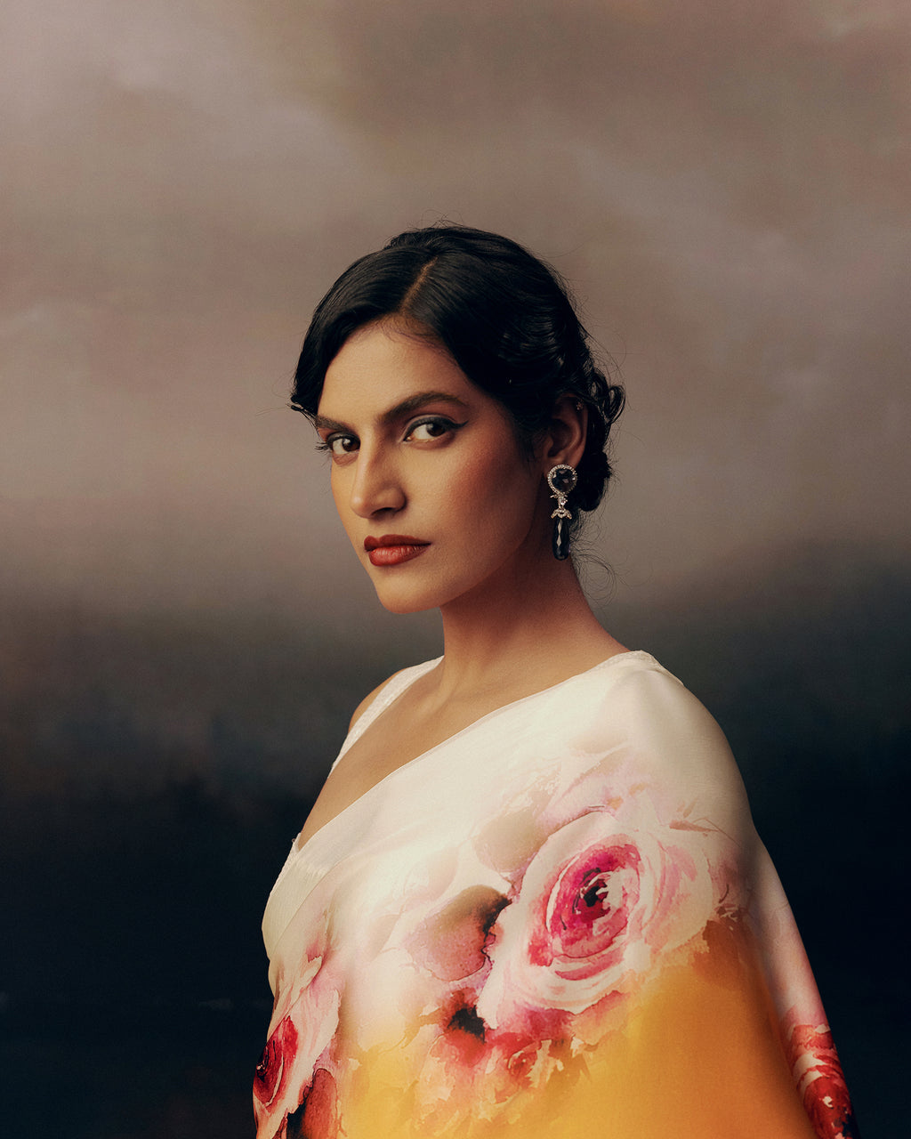 Orange and White Crepe Silk Saree