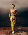 Yellow and White Satin Crepe Silk Saree