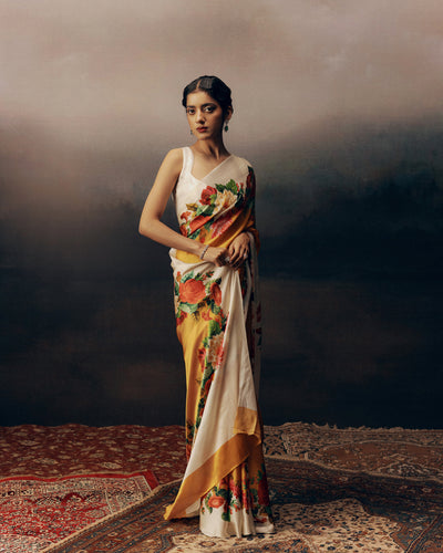 Orange Satin Crepe Saree