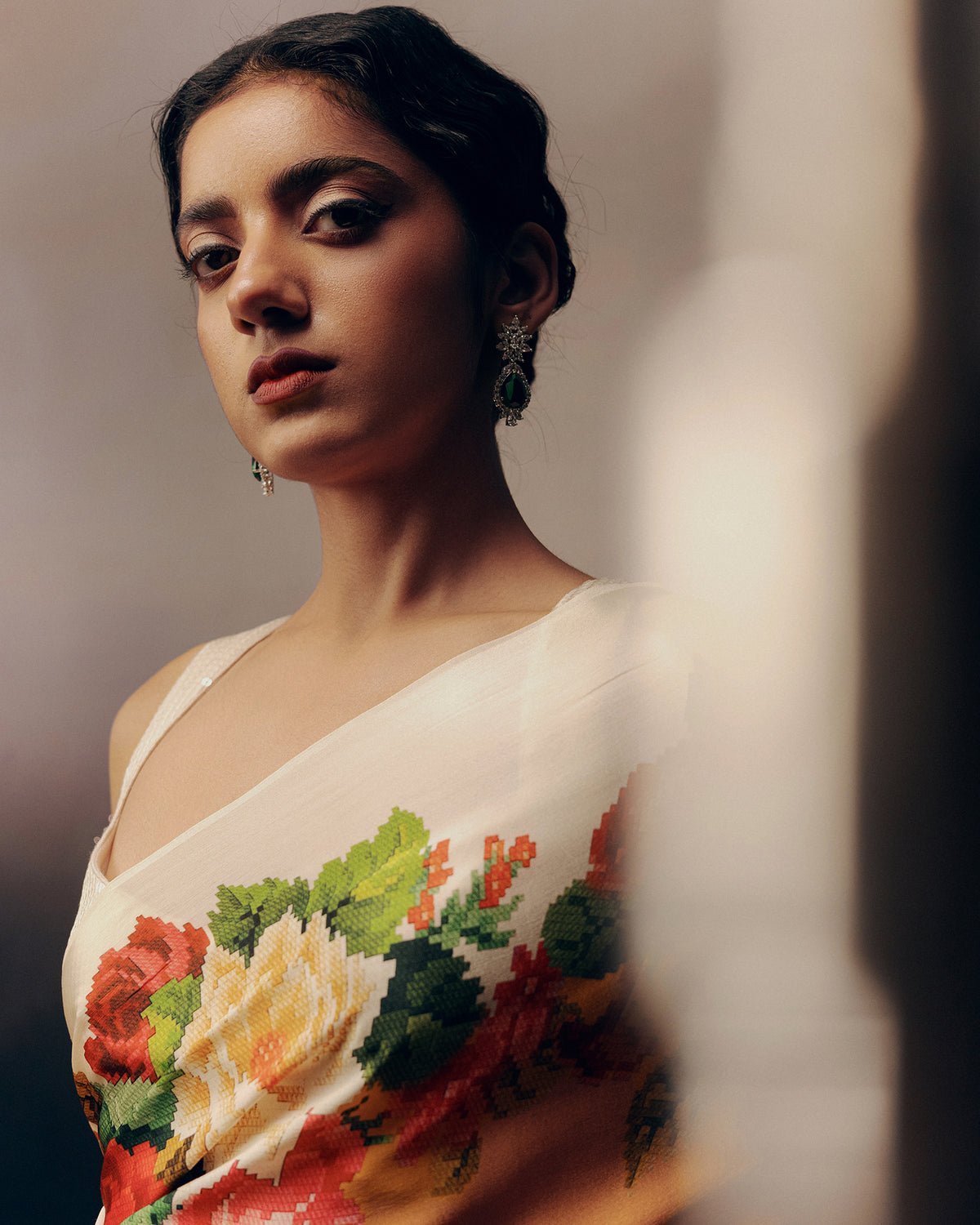 Orange Satin Crepe Saree