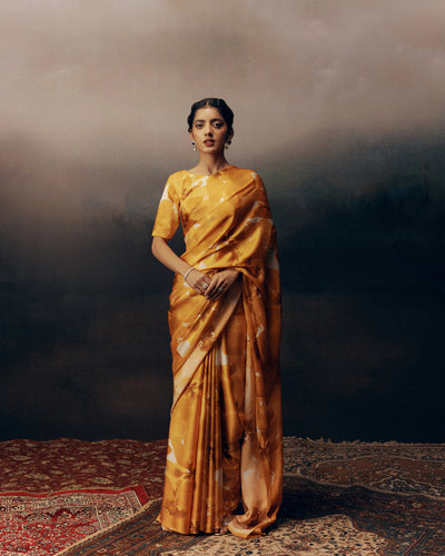 Orange and White Crepe Silk Saree