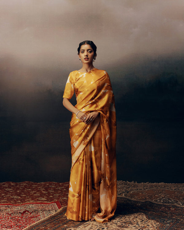 Orange Satin Crepe Saree