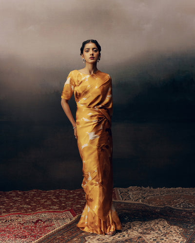 Orange and White Crepe Silk Saree