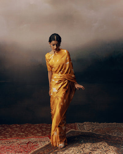 Orange and White Crepe Silk Saree