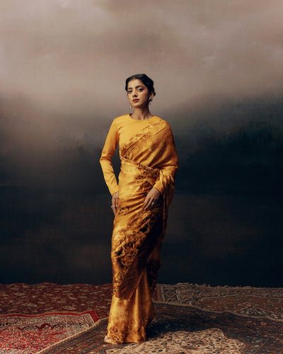 Orange Satin Crepe Silk Saree