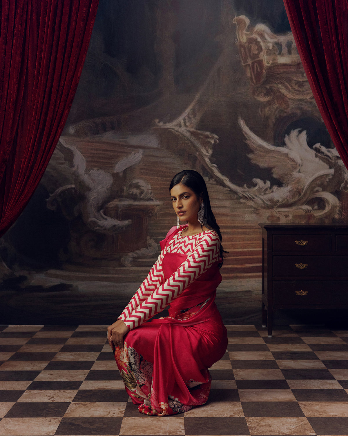 Pink Satin Crepe Saree