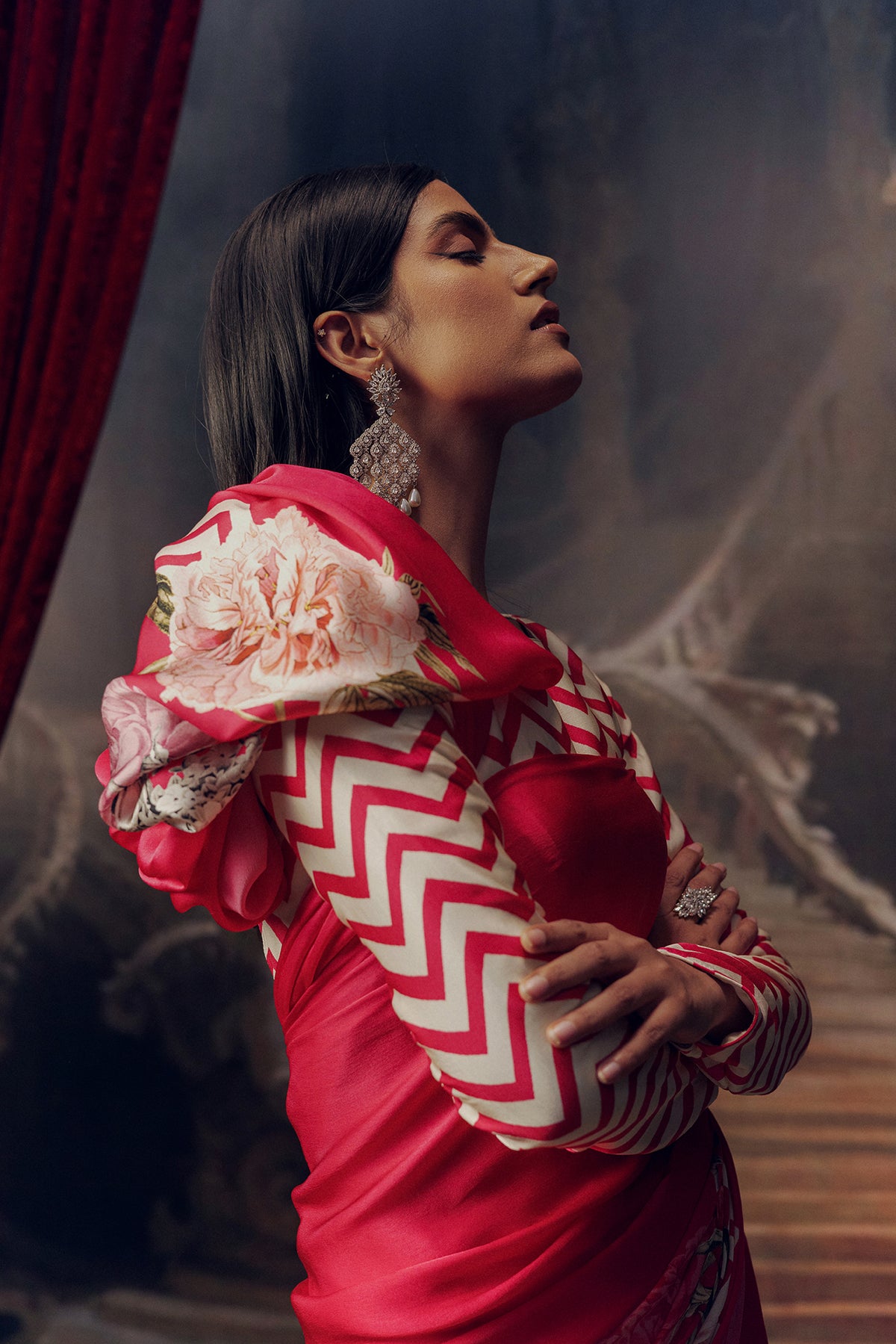 Pink Satin Crepe Saree