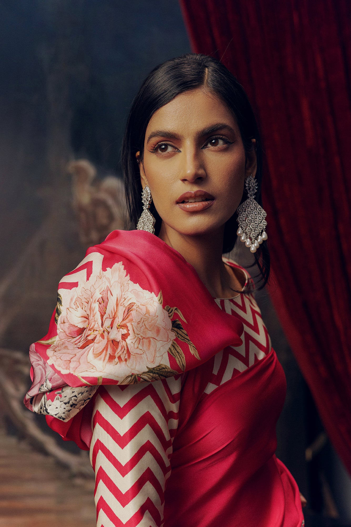 Pink Satin Crepe Saree