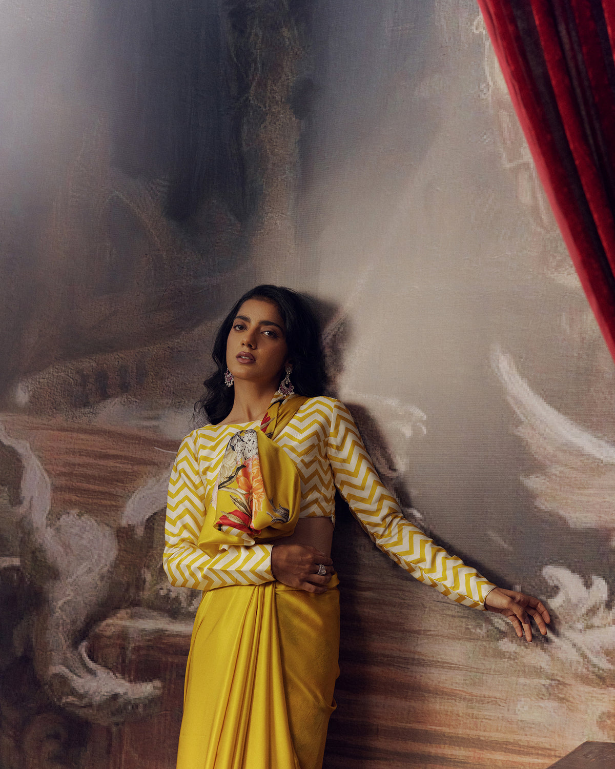 Yellow Satin Crepe Saree