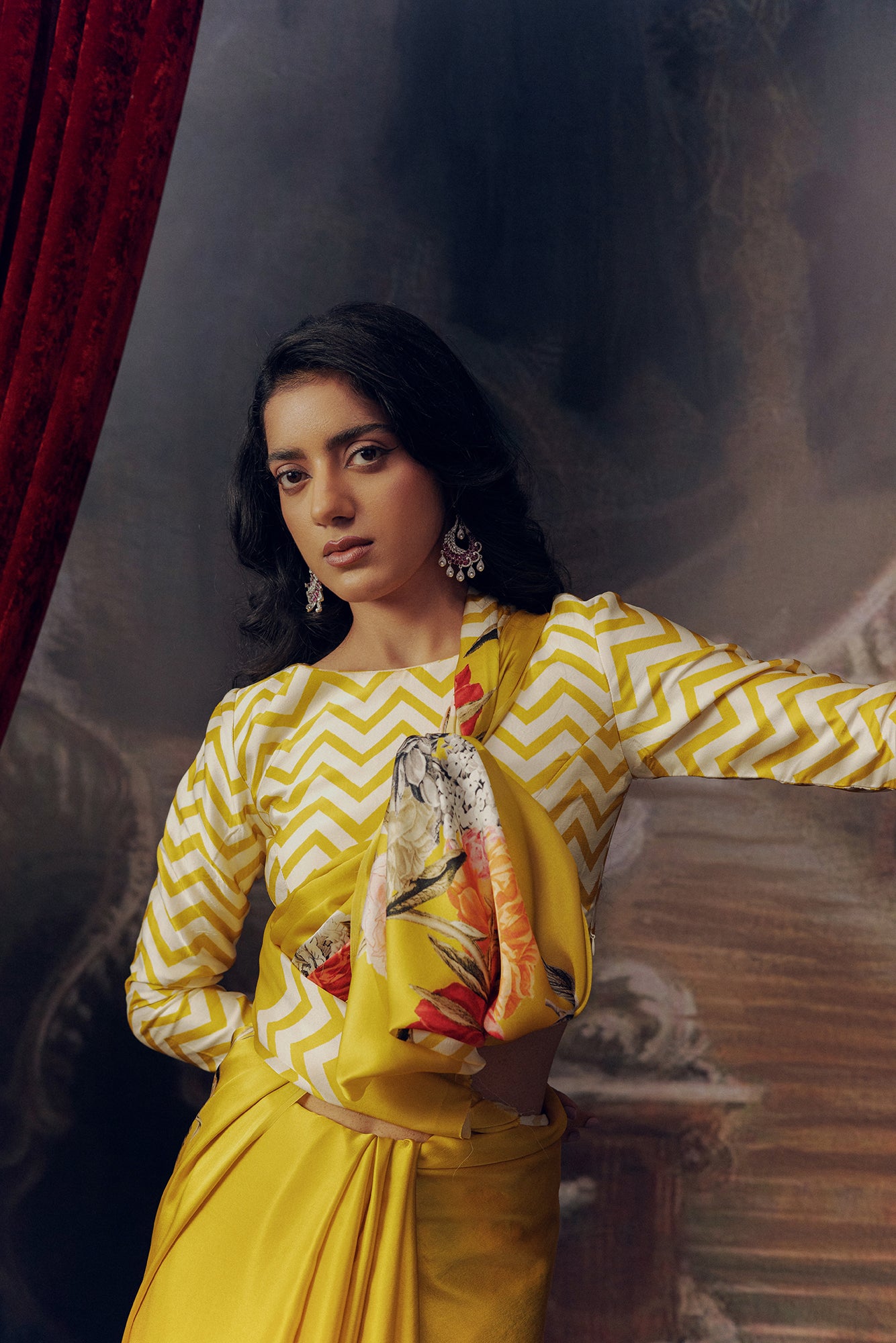 Yellow Satin Crepe Silk Saree