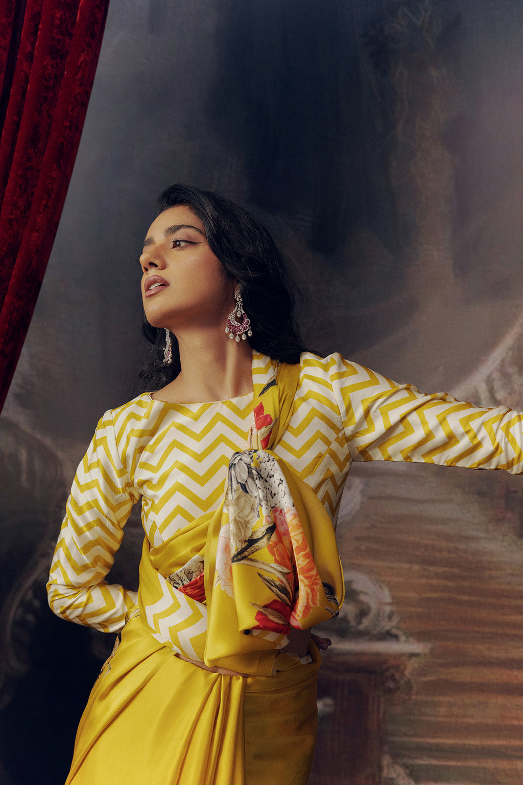 Yellow Satin Crepe Silk Saree