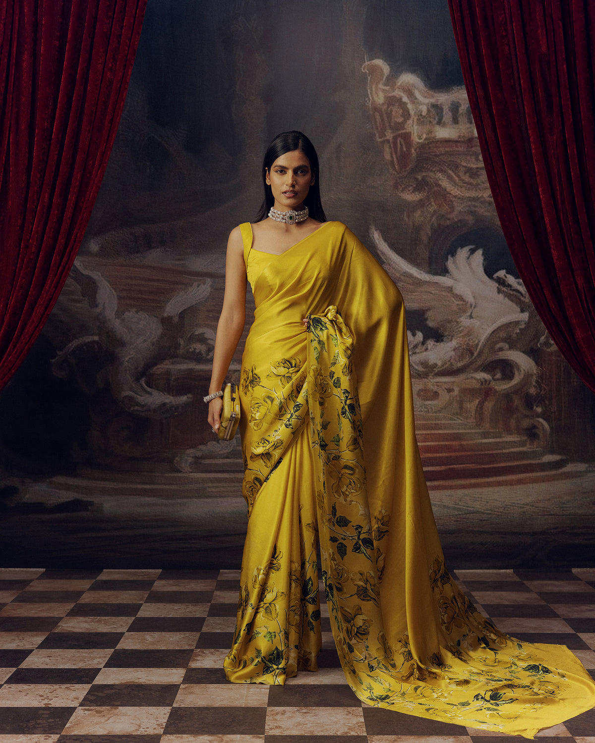 Green Satin Crepe Saree