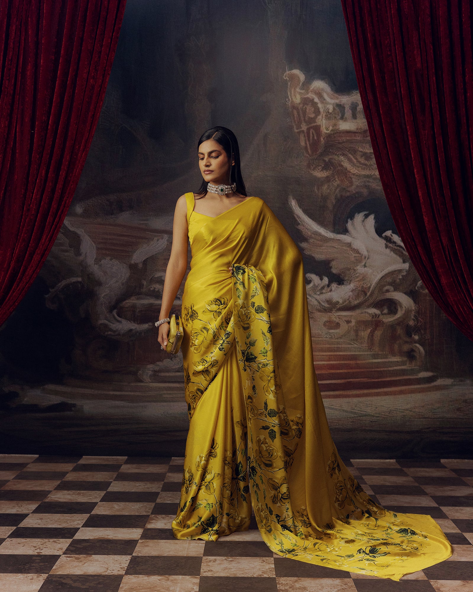 Green Satin Crepe Saree