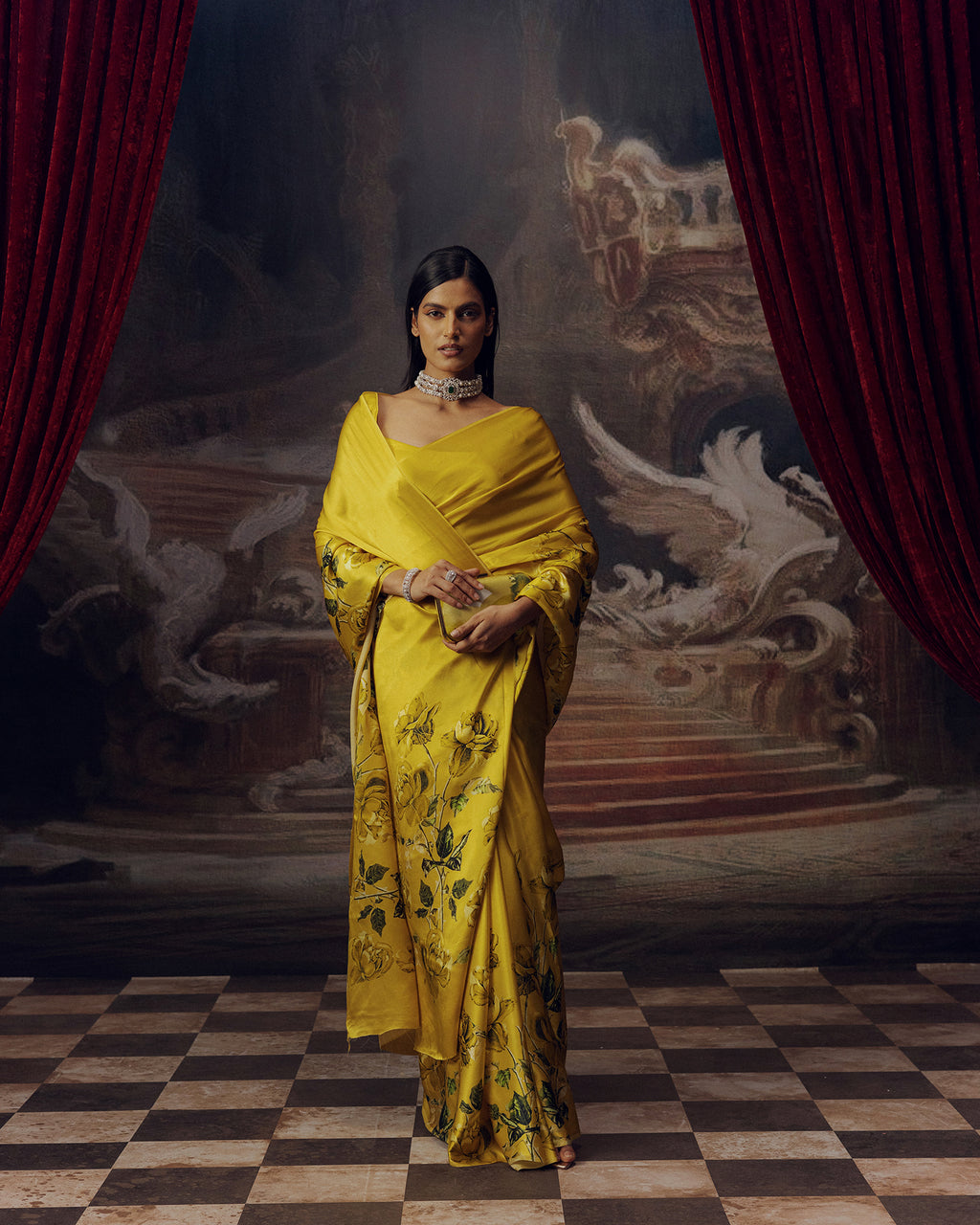 Green Satin Crepe Saree